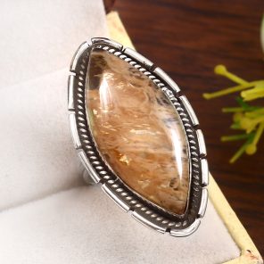 Yellow Moss Agate Size US 8 925 Sterling Silver Ring (RS22-106)