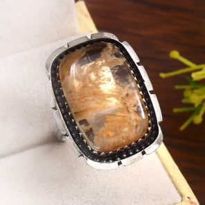 Yellow Moss Agate Size US 9 925 Sterling Silver Ring (RS22-107)