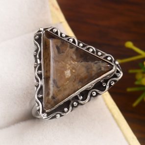 Yellow Moss Agate Size US 11 925 Sterling Silver Ring (RS22-118)