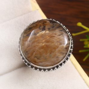 Yellow Moss Agate Size US 9 925 Sterling Silver Ring (RS22-122)
