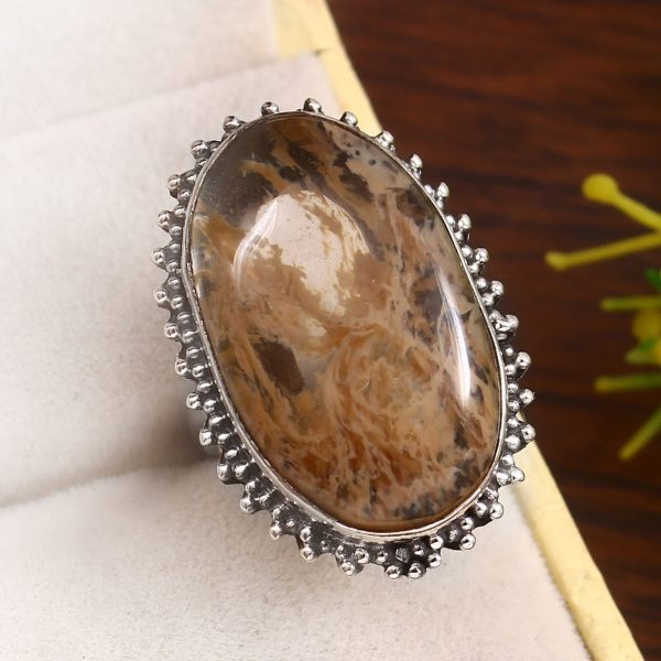 Yellow Moss Agate Size US 5 925 Sterling Silver Ring (RS22-138)
