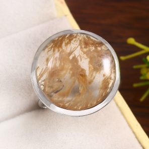 Yellow Moss Agate Size US 9 925 Sterling Silver Ring (RS22-140)