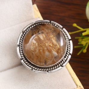 Yellow Moss Agate Size US 10 925 Sterling Silver Ring (RS22-109)