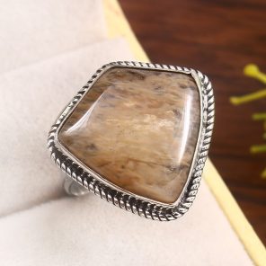 Yellow Moss Agate Size US 12 925 Sterling Silver Ring (RS22-114)