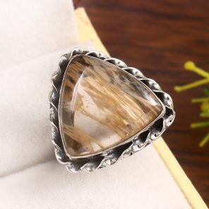 Yellow Moss Agate Size US 8 925 Sterling Silver Ring (RS22-127)