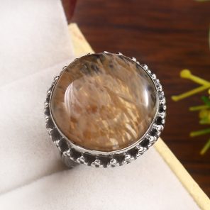 Yellow Moss Agate Size US 8 925 Sterling Silver Ring (RS22-131)