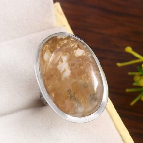 Yellow Moss Agate Size US 7 925 Sterling Silver Ring (RS22-145)