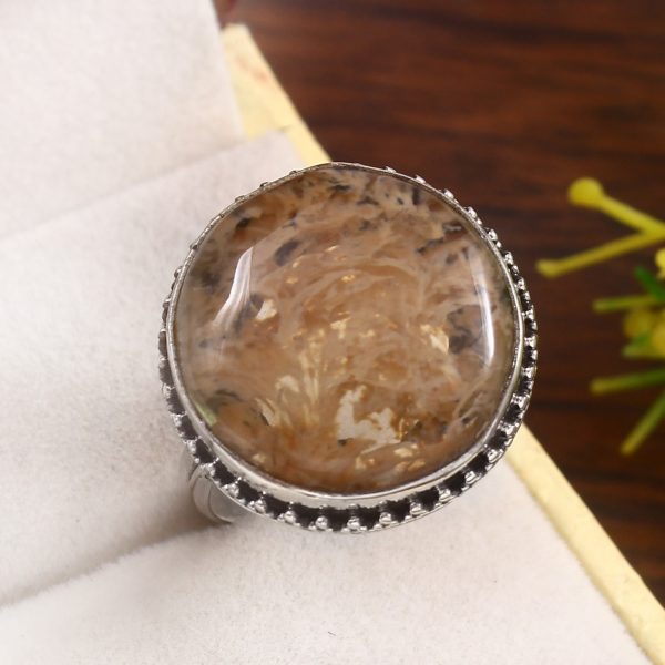 Yellow Moss Agate Size US 10 925 Sterling Silver Ring (RS22-111)