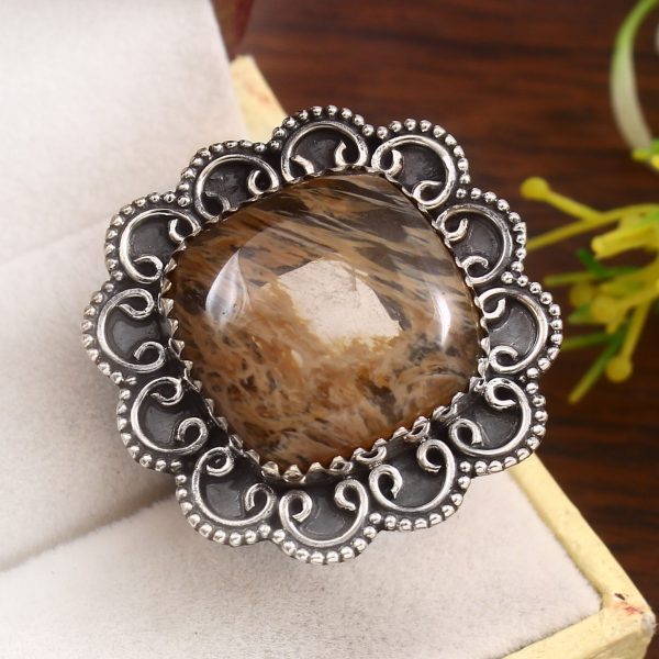 Yellow Moss Agate Size US 11 925 Sterling Silver Ring (RS22-119)