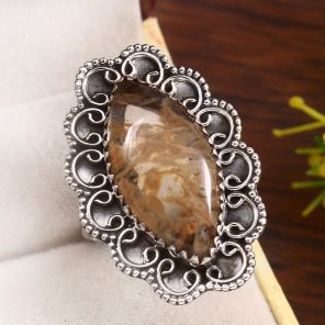 Yellow Moss Agate Size US 12 925 Sterling Silver Ring (RS22-115)