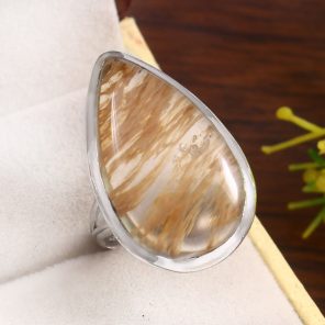 Yellow Moss Agate Size US 10 925 Sterling Silver Ring (RS22-149)