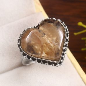 Yellow Moss Agate Size US 11 925 Sterling Silver Ring (RS22-120)