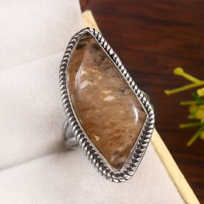 Yellow Moss Agate Size US 8 925 Sterling Silver Ring (RS22-130)