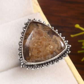 Yellow Moss Agate Size US 7 925 Sterling Silver Ring (RS22-132)