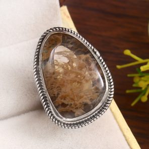 Yellow Moss Agate Size US 6 925 Sterling Silver Ring (RS22-135)