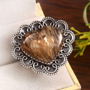 Yellow Moss Agate Size US 7 925 Sterling Silver Ring (RS22-133)