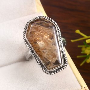 Yellow Moss Agate Size US 8 925 Sterling Silver Ring (RS22-129)