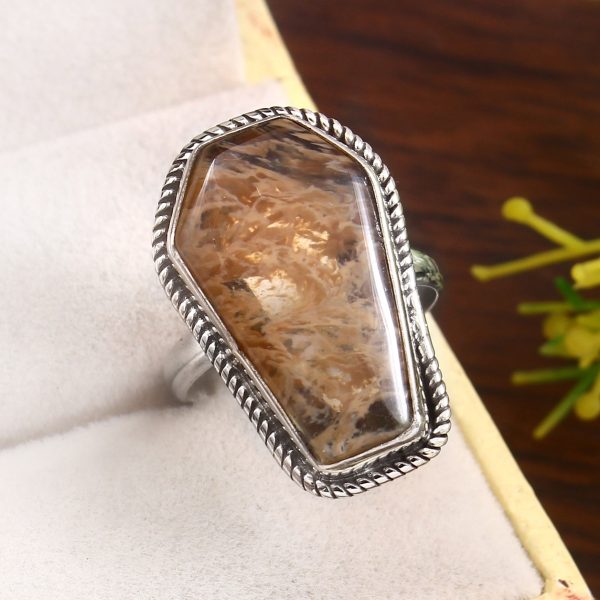 Yellow Moss Agate Size US 8 925 Sterling Silver Ring (RS22-129)