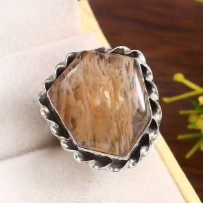 Yellow Moss Agate Size US 6 925 Sterling Silver Ring (RS22-136)