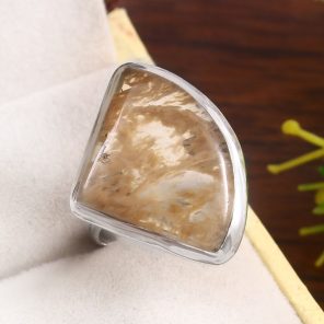 Yellow Moss Agate Size US 9 925 Sterling Silver Ring (RS22-142)