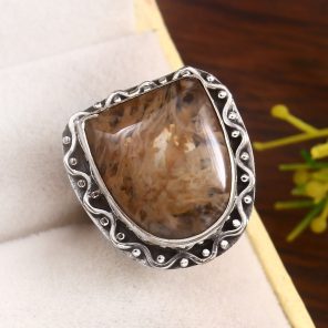 Yellow Moss Agate Size US 5 925 Sterling Silver Ring (RS22-137)