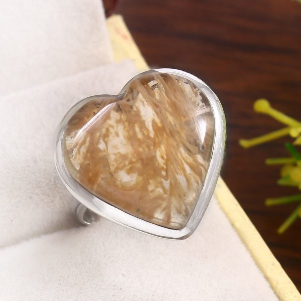 Yellow Moss Agate Size US 8 925 Sterling Silver Ring (RS22-143)