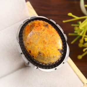 Bumble Bee Jasper Size US 10 925 Sterling Silver Ring (REXT39-52)