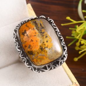Bumble Bee Jasper Size US 10 925 Sterling Silver Ring (REXT39-43)