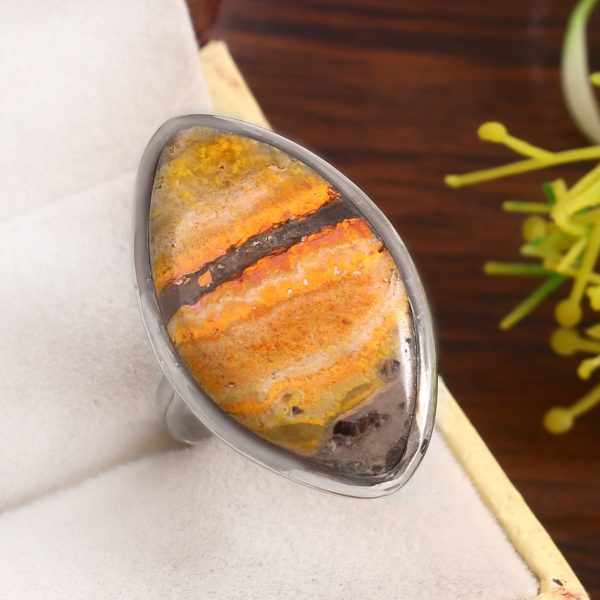 Bumble Bee Jasper Size US 9 925 Sterling Silver Ring (REXT39-58)