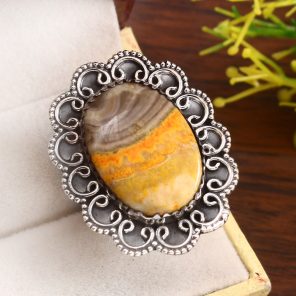 Bumble Bee Jasper Size US 12 925 Sterling Silver Ring (REXT39-50)