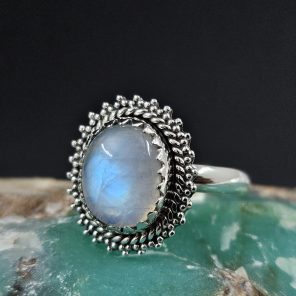Rainbow Moonstone 925 Sterling Silver Ring (REXT65-14)