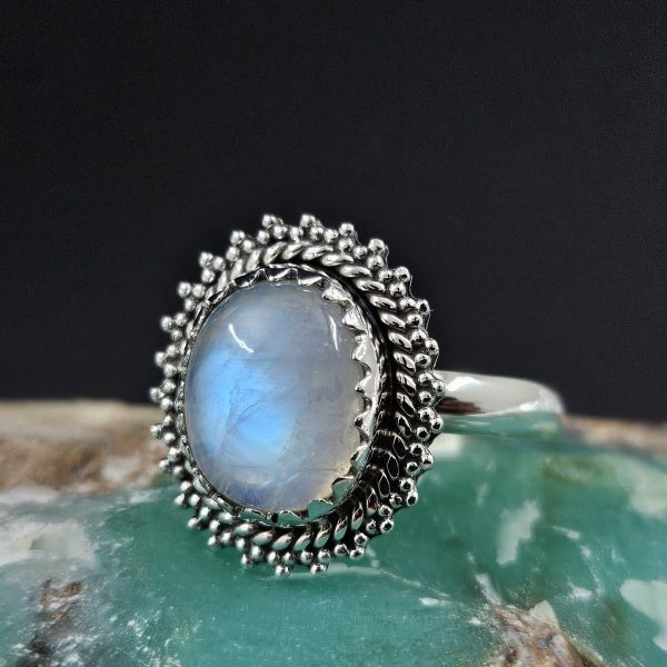 Rainbow Moonstone 925 Sterling Silver Ring (REXT65-14)