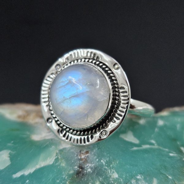 Rainbow Moonstone 925 Sterling Silver Ring (REXT65-17)
