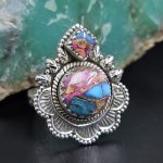Pink Dahlia Turquoise 925 Sterling Silver Ring (RS45-9)