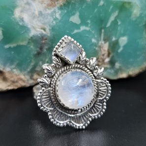 Rainbow Moonstone 925 Sterling Silver Ring (RS45-10)