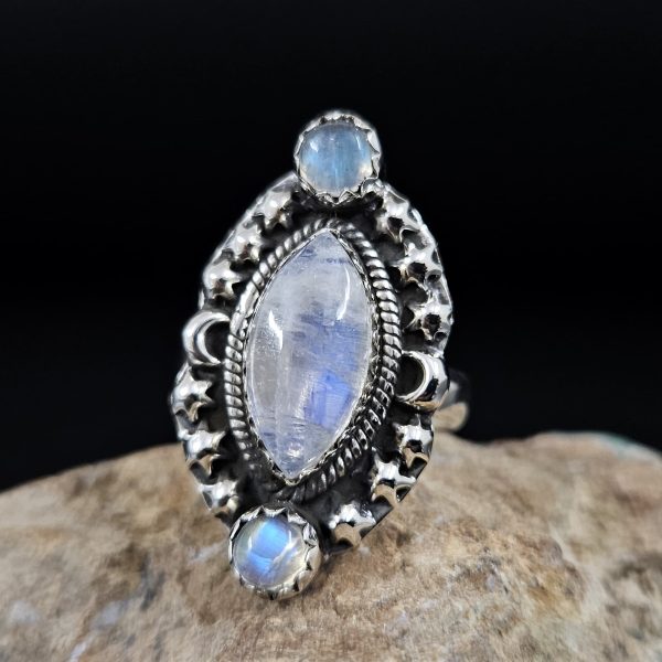 Rainbow Moonstone 925 Sterling Silver Ring (RS100-190)