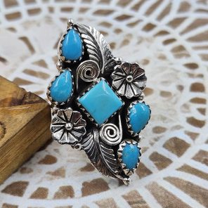 Kingman Turquoise 925 Sterling Silver Ring (REXT30-85)