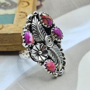 Pink Dahlia Turquoise 925 Sterling Silver Ring (REXT72-225)