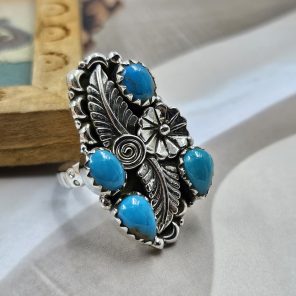 Kingman Turquoise 925 Sterling Silver Ring (REXT72-227)