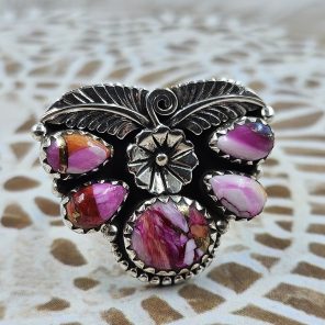Pink Dahlia Turquoise 925 Sterling Silver Ring (REXT5-7)