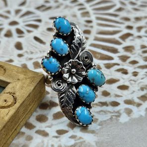 Kingman Turquoise 925 Sterling Silver Ring (REXT20-162)