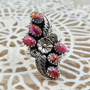Pink Dahlia Turquoise 925 Sterling Silver Ring (REXT20-160)