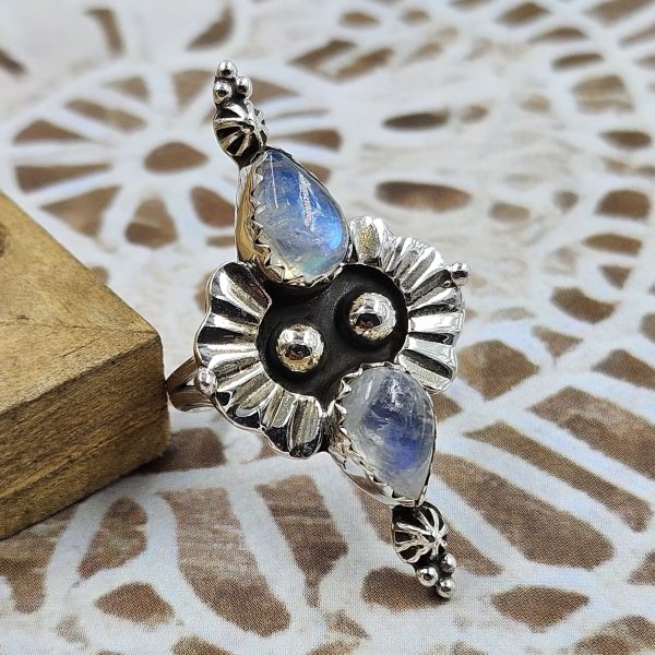 Rainbow Moonstone 925 Sterling Silver Ring (REXT59-8)