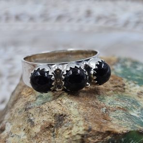 Triple Black Onyx 925 Sterling Silver Ring (REXT17-9)