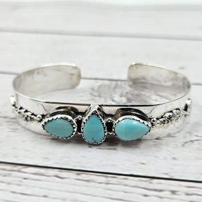 Arizona Turquoise Southwest Style 925 Sterling Silver Cuff Bangle (RS113-226)