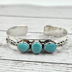 Arizona Turquoise Southwest Style 925 Sterling Silver Cuff Bangle (RS113-224)