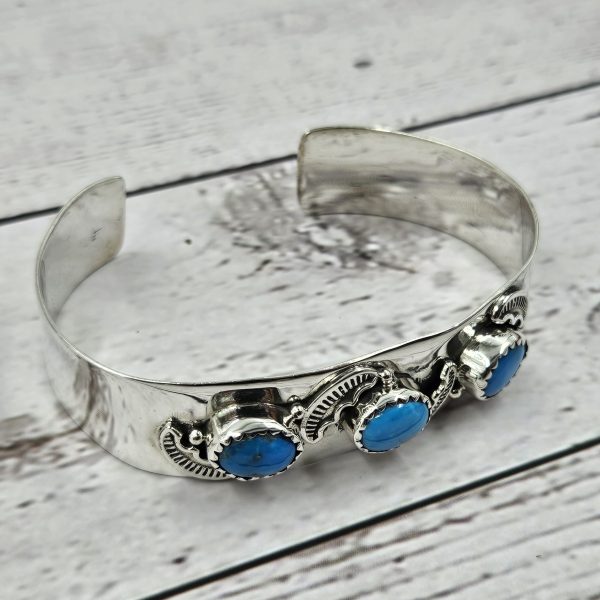 Kingman Turquoise Southwest Style 925 Sterling Silver Cuff Bangle (RS113-227) - Image 2