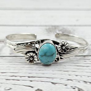 Arizona Turquoise Southwest Style 925 Sterling Silver Cuff Bangle (RS113-223)