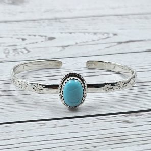 Arizona Turquoise Southwest Style 925 Sterling Silver Cuff Bangle (RS113-222)