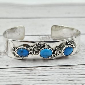 Kingman Turquoise Southwest Style 925 Sterling Silver Cuff Bangle (RS113-227)